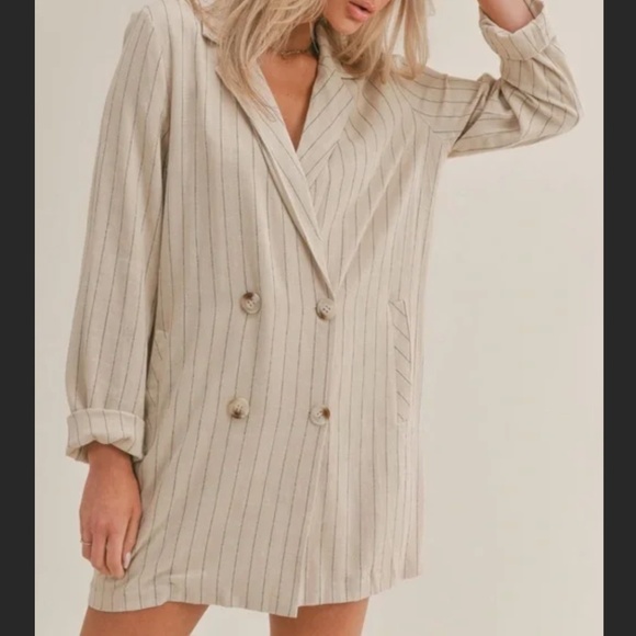 Sage The Label Set - Pants and Blazer/Dress - Size Small - Neutral Pinstripe - Picture 1 of 13
